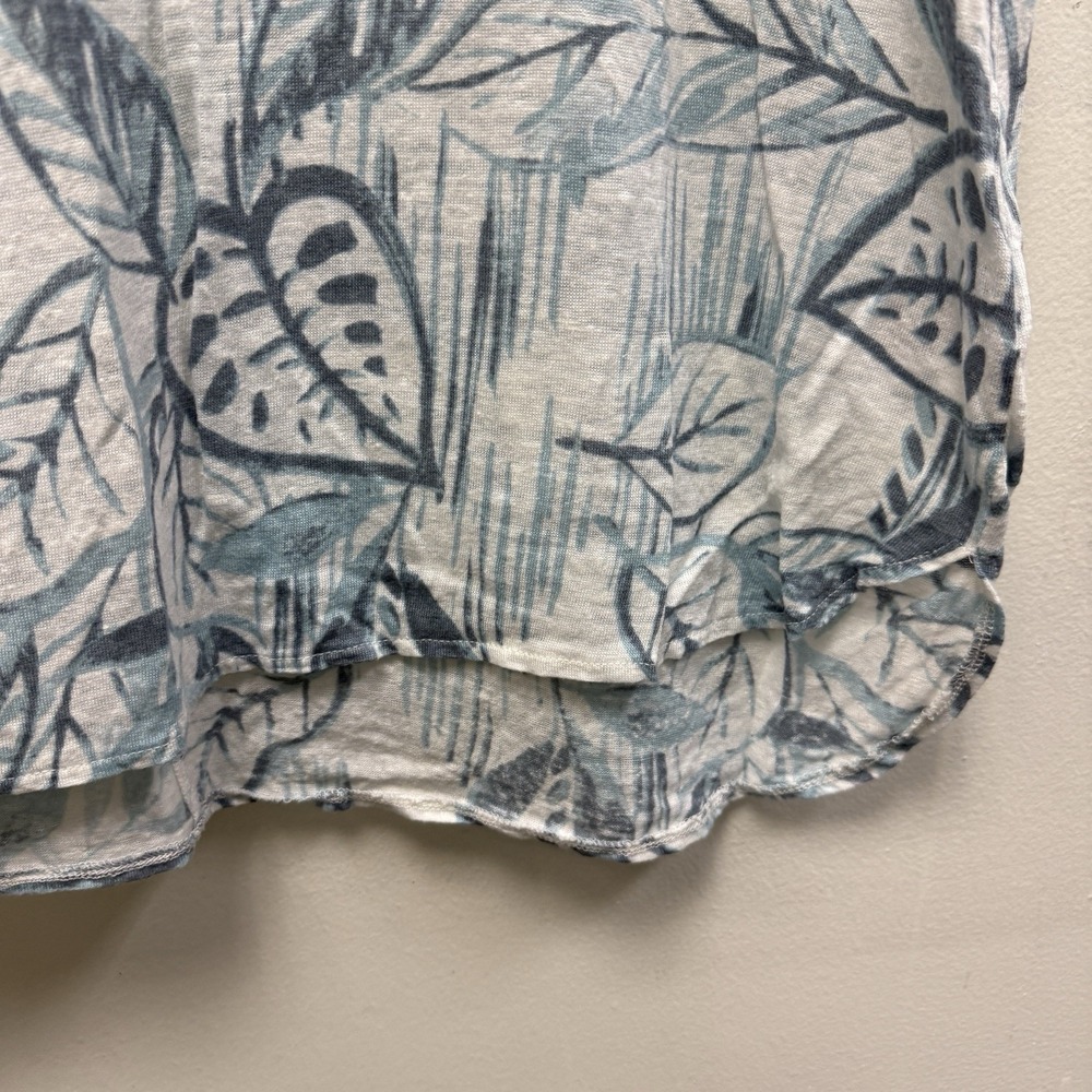 Tahari 100% Linen Top Womens 2X Blue Tropical Leaf Print V Neck Blouse - Picture 5 of 9